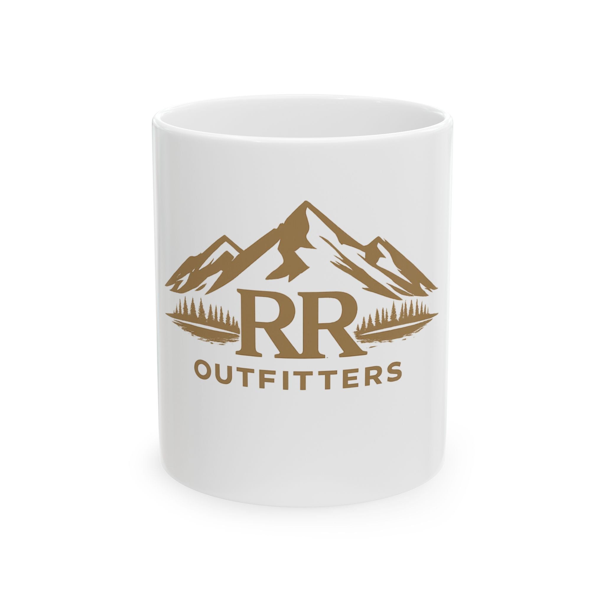 RR Outfitters Mountain Logo Ceramic Mug – Outdoor Camping Coffee Cup (11oz, 15oz)