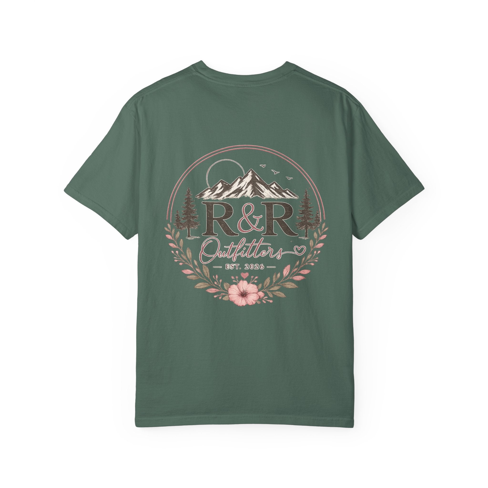 R&R Outfitters Floral Mountain T-Shirt — Est. 2023 Outdoor Logo Tee - Ruck & Ridge Outfitters