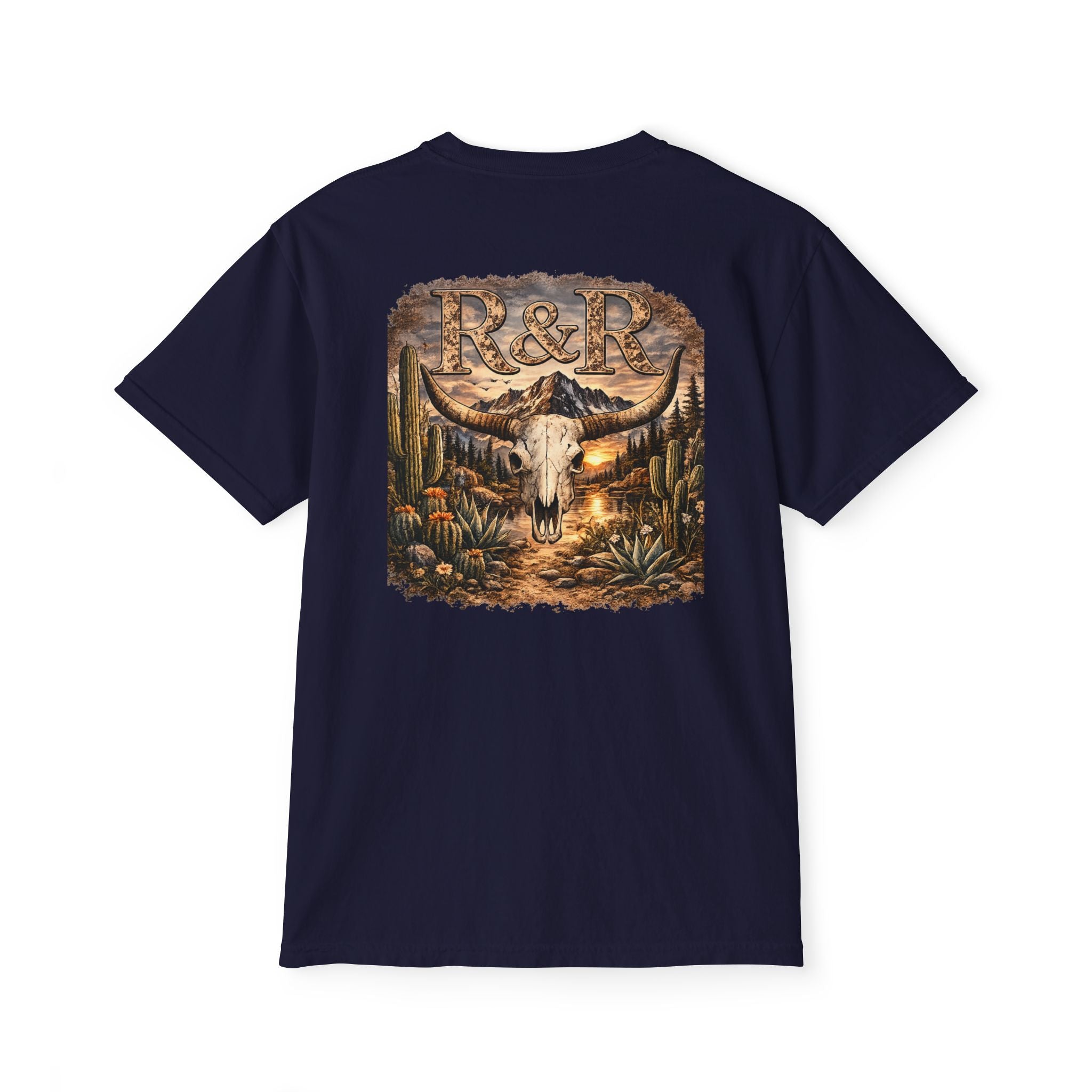 Western Desert Skull Pocket T-Shirt — R&R Steer Skull Graphic - Ruck & Ridge Outfitters