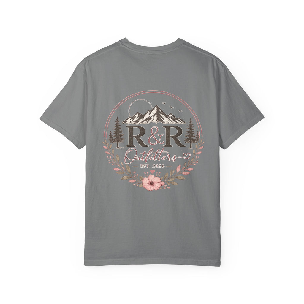 R&R Outfitters Floral Mountain T-Shirt — Est. 2023 Outdoor Logo Tee - Ruck & Ridge Outfitters