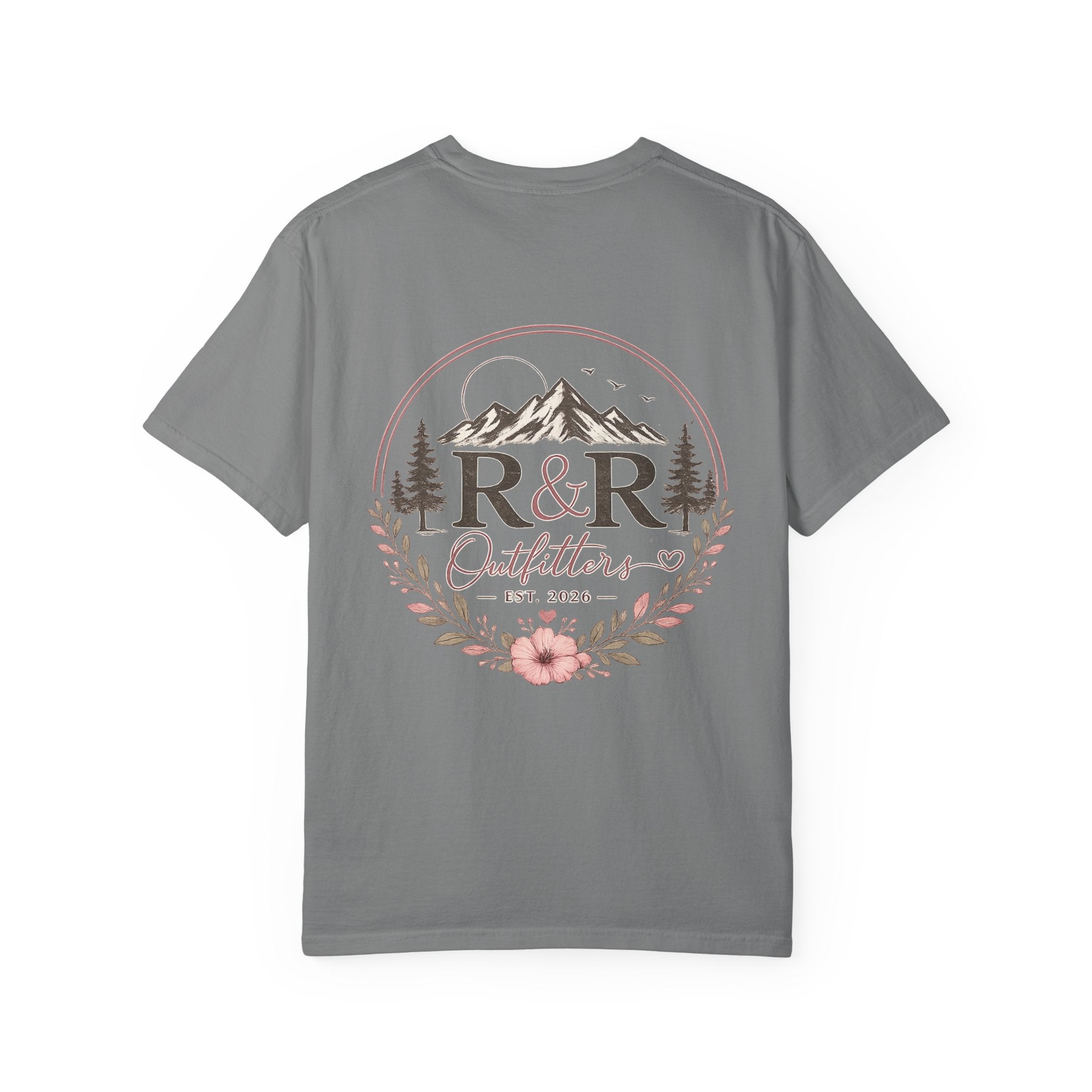 R&R Outfitters Floral Mountain T-Shirt — Est. 2023 Outdoor Logo Tee - Ruck & Ridge Outfitters