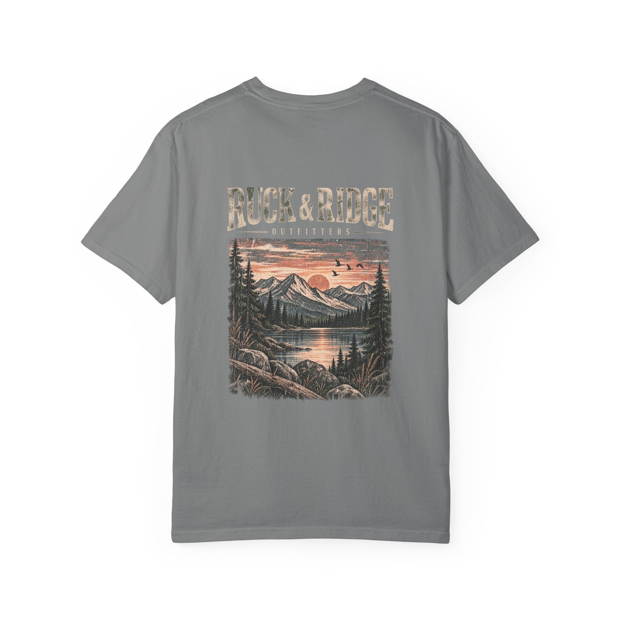 Ruck & Ridge Scenic Mountain T-Shirt — Vintage Lake Sunset Graphic
