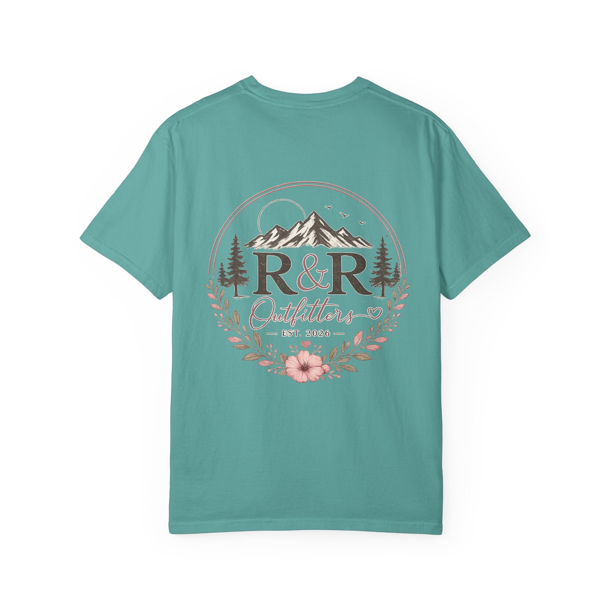 R&R Outfitters Floral Mountain T-Shirt — Est. 2023 Outdoor Logo Tee - Ruck & Ridge Outfitters