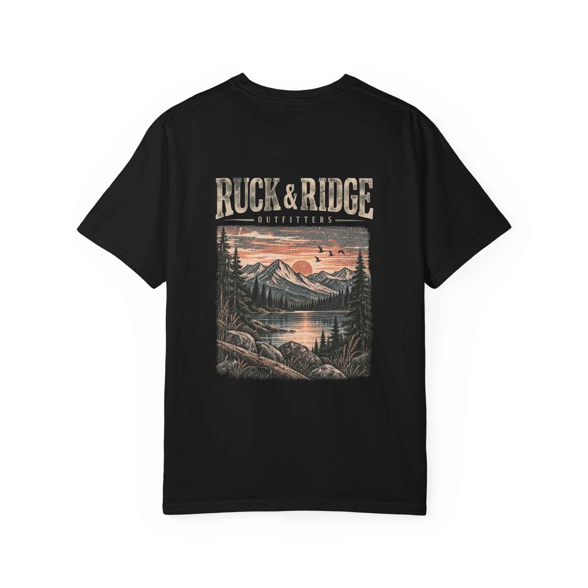 Ruck & Ridge Scenic Mountain T-Shirt — Vintage Lake Sunset Graphic