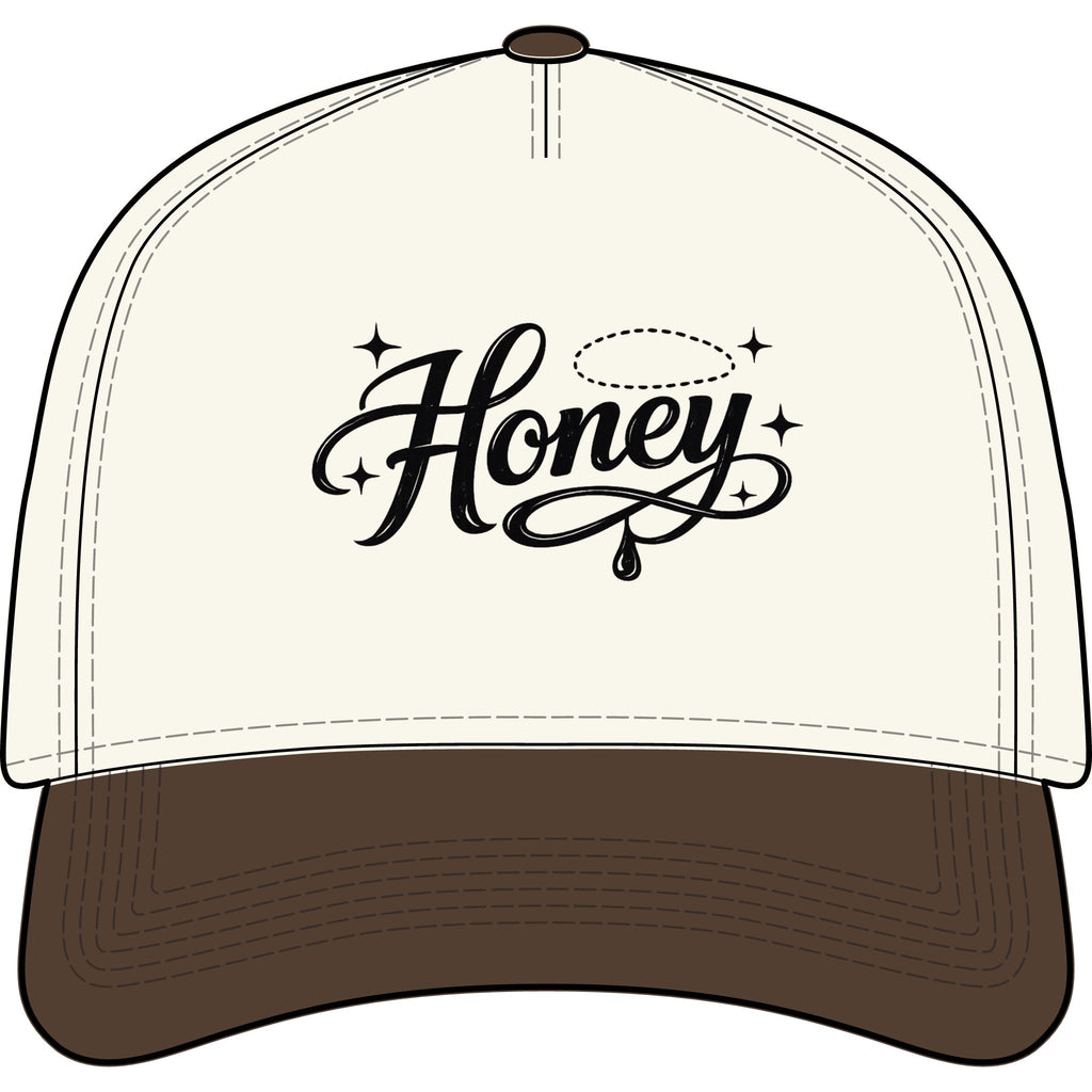 Women's Honey Script Two-Tone Cap — Vintage Handlettered Trucker Hat