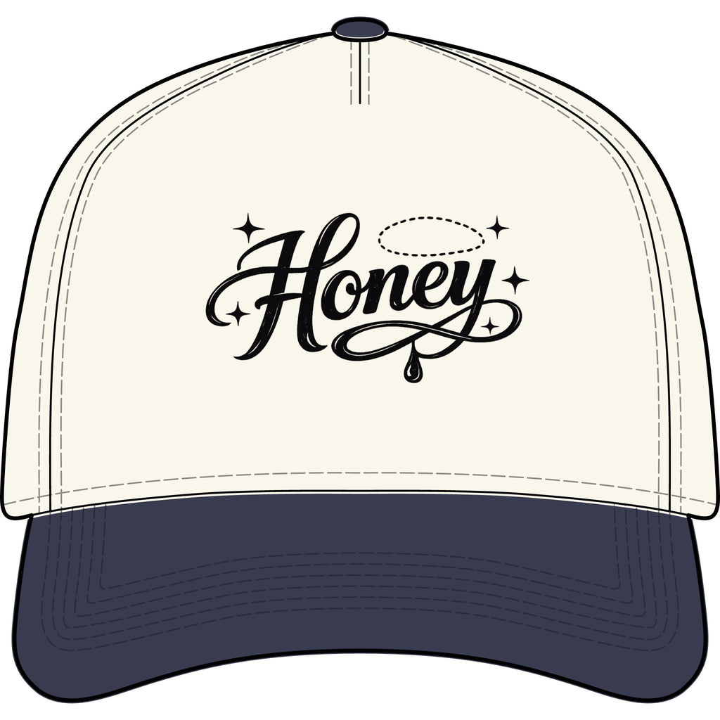 Women's Honey Script Two-Tone Cap — Vintage Handlettered Trucker Hat