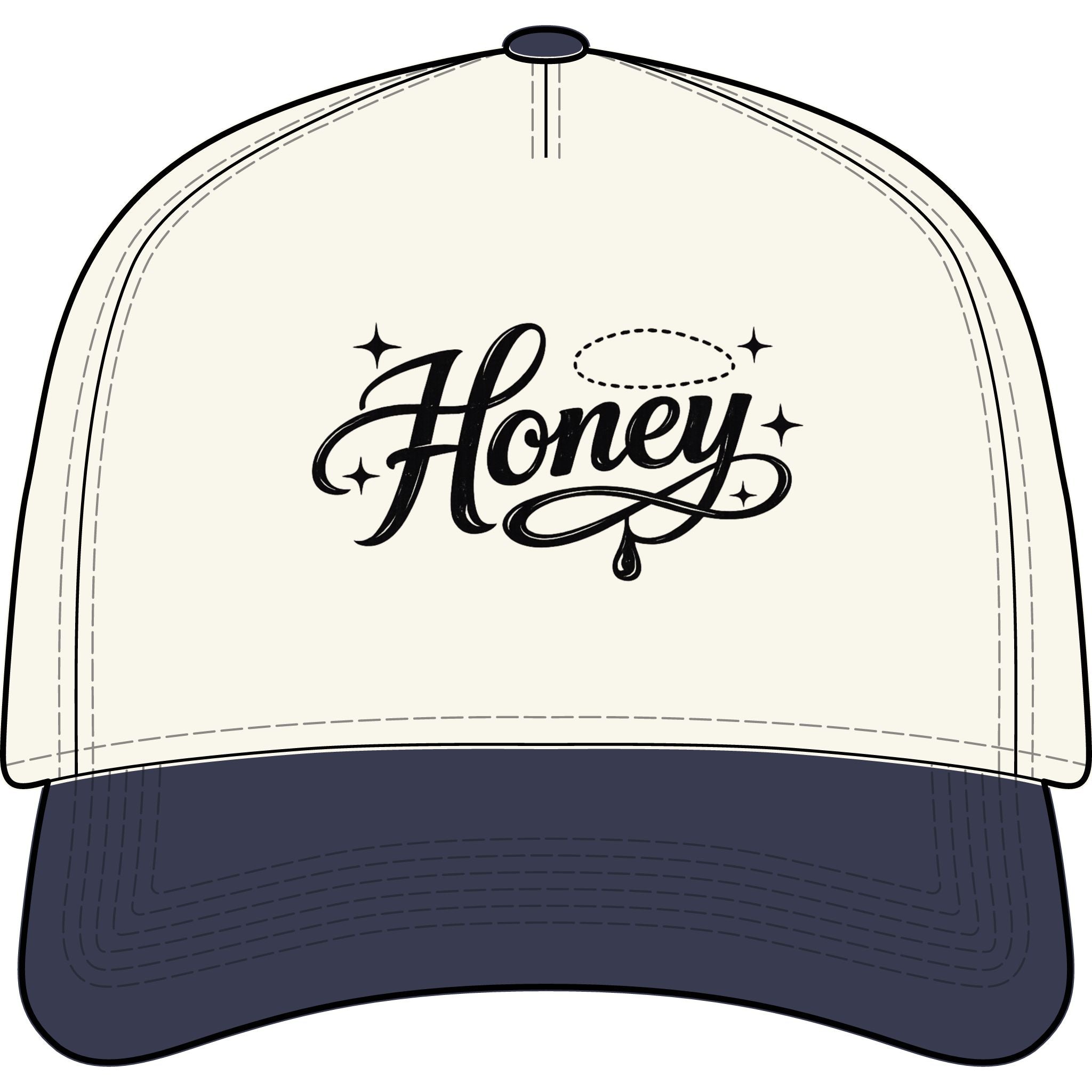 Women's Honey Script Two-Tone Cap — Vintage Handlettered Trucker Hat