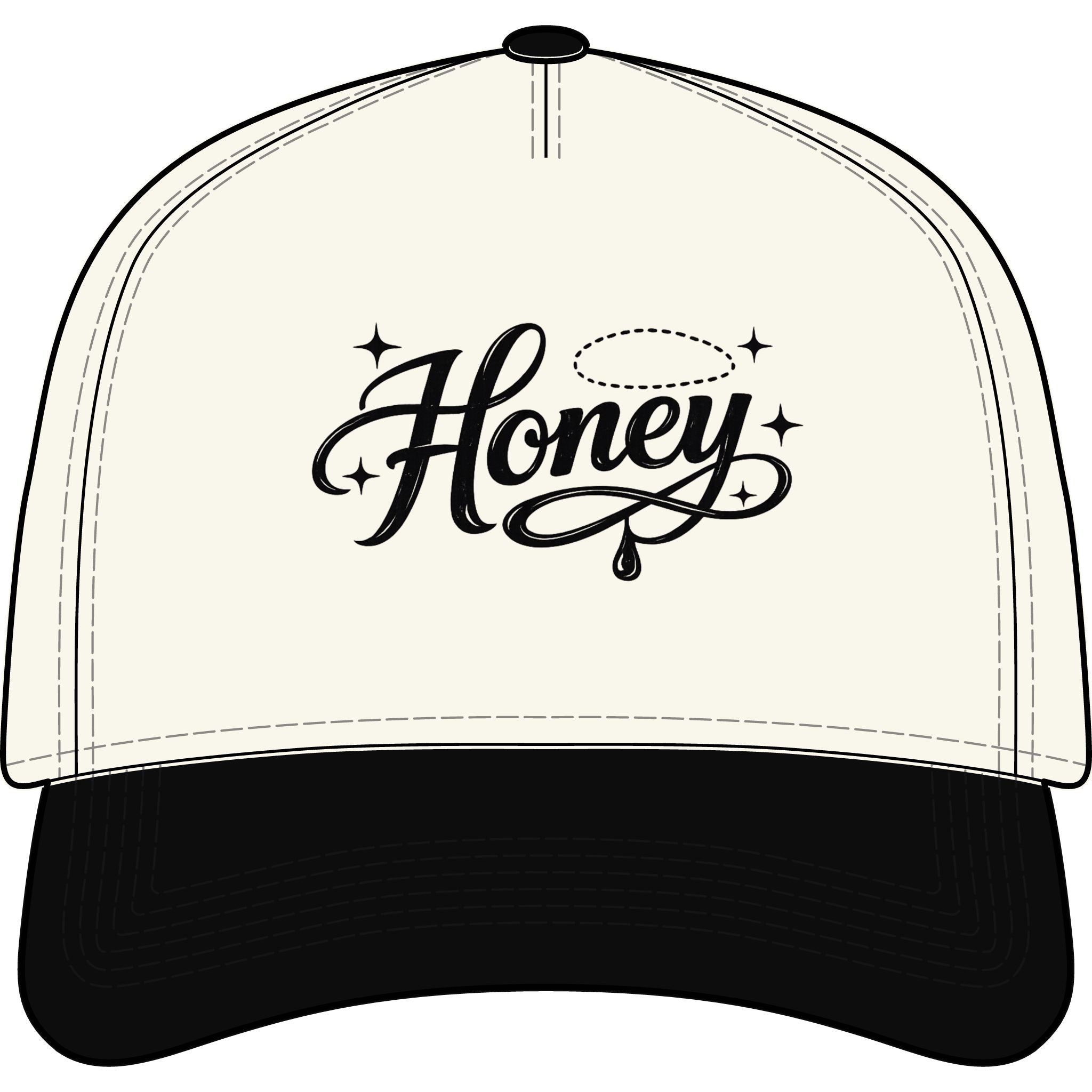 Women's Honey Script Two-Tone Cap — Vintage Handlettered Trucker Hat