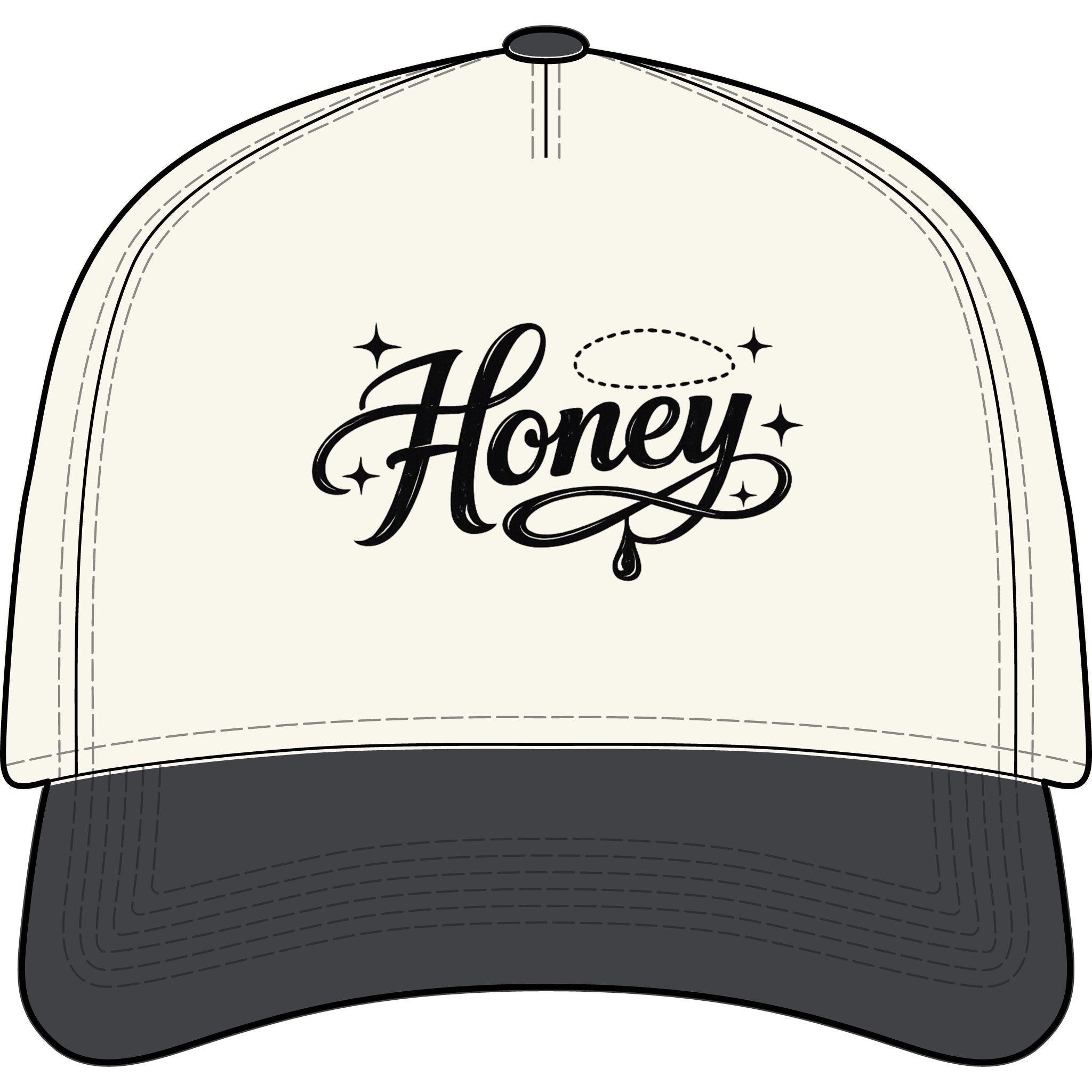 Women's Honey Script Two-Tone Cap — Vintage Handlettered Trucker Hat