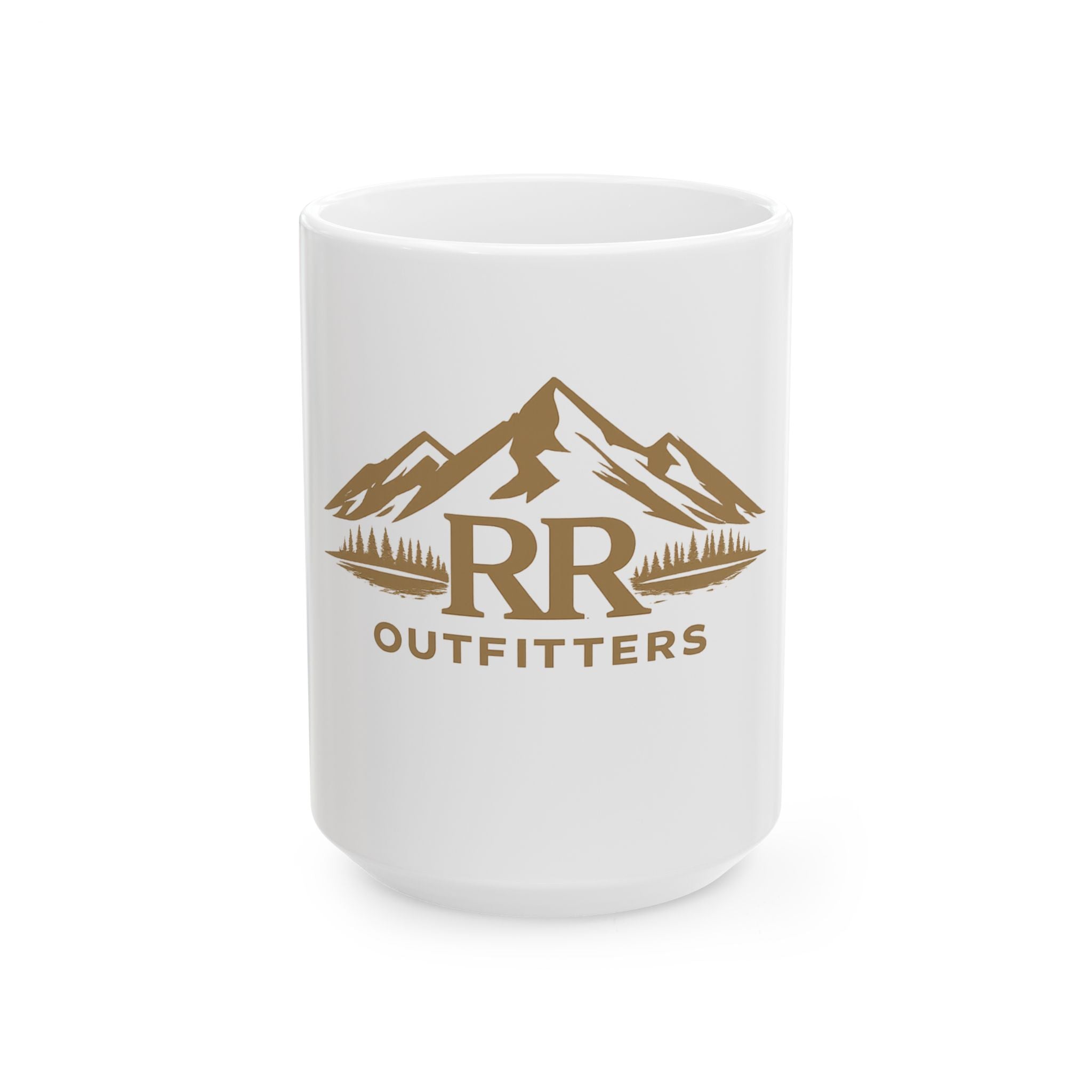 RR Outfitters Mountain Logo Ceramic Mug – Outdoor Camping Coffee Cup (11oz, 15oz)