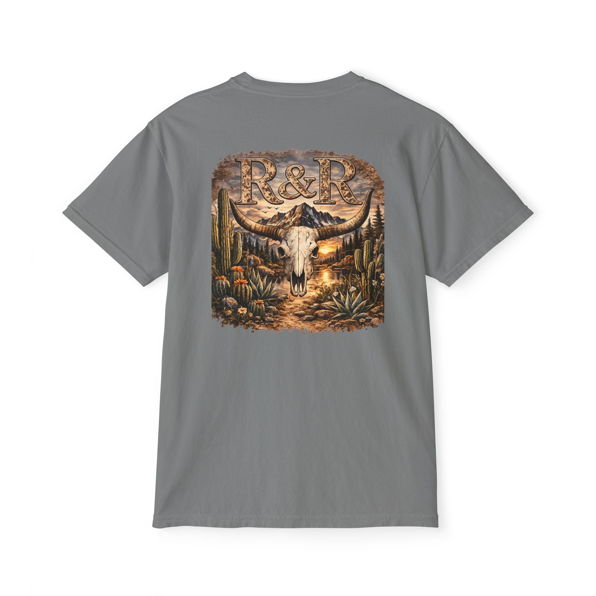 Western Desert Skull Pocket T-Shirt — R&R Steer Skull Graphic - Ruck & Ridge Outfitters