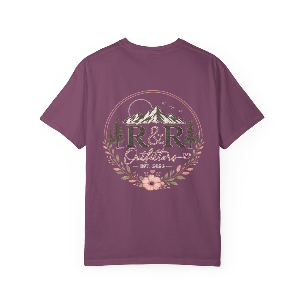R&R Outfitters Floral Mountain T-Shirt — Est. 2023 Outdoor Logo Tee - Ruck & Ridge Outfitters
