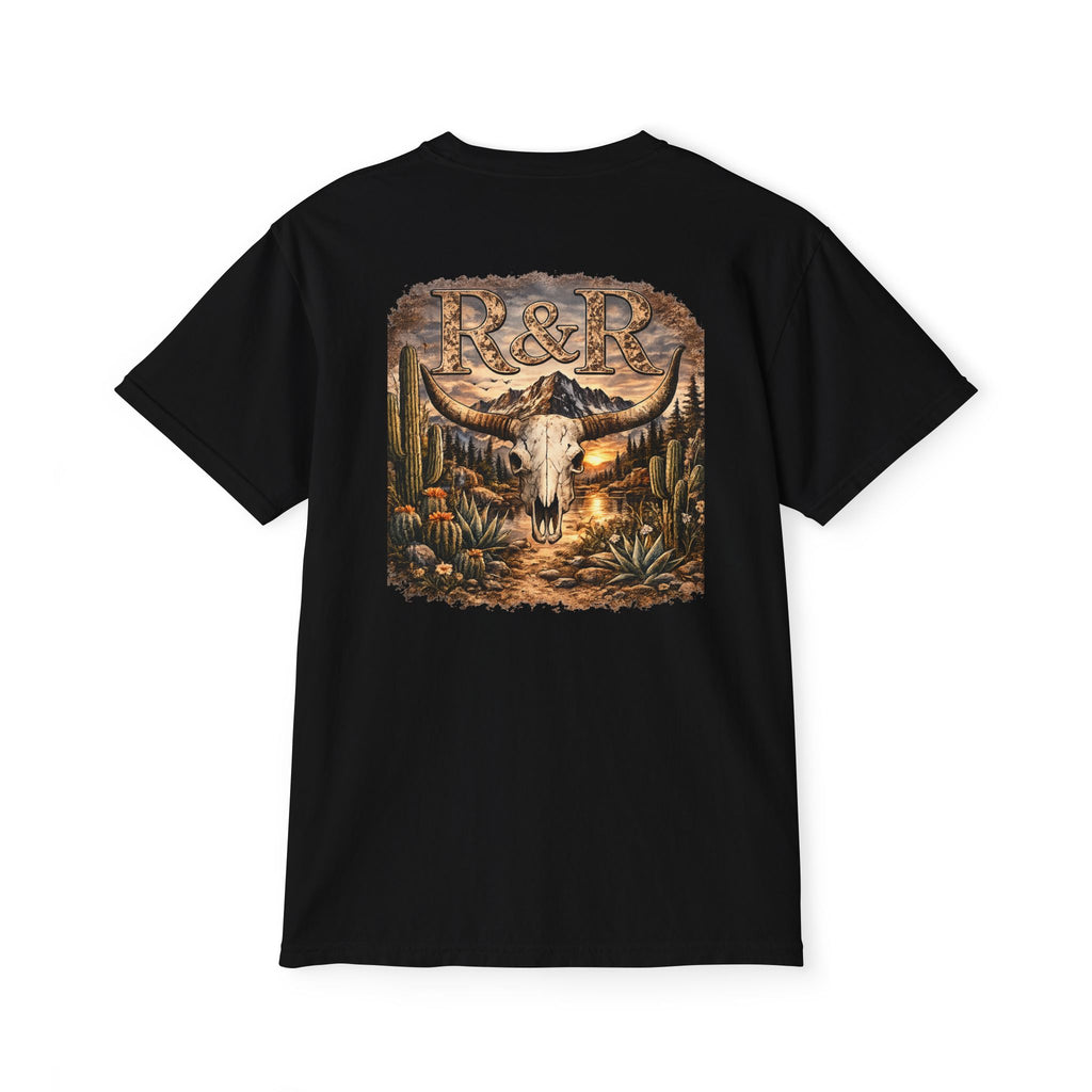 Western Desert Skull Pocket T-Shirt — R&R Steer Skull Graphic - Ruck & Ridge Outfitters