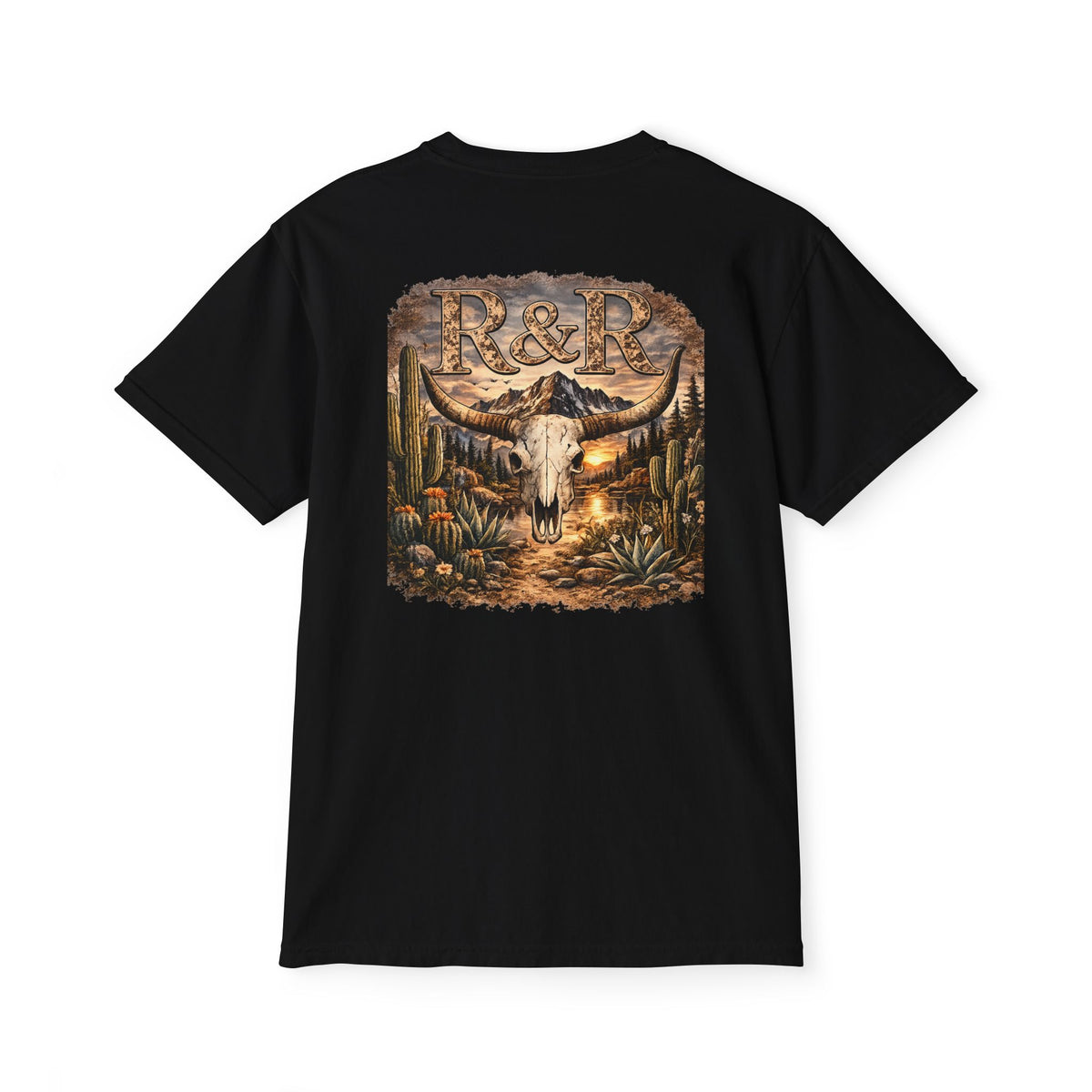 Western Desert Skull Pocket T-Shirt — R&R Steer Skull Graphic - Ruck & Ridge Outfitters