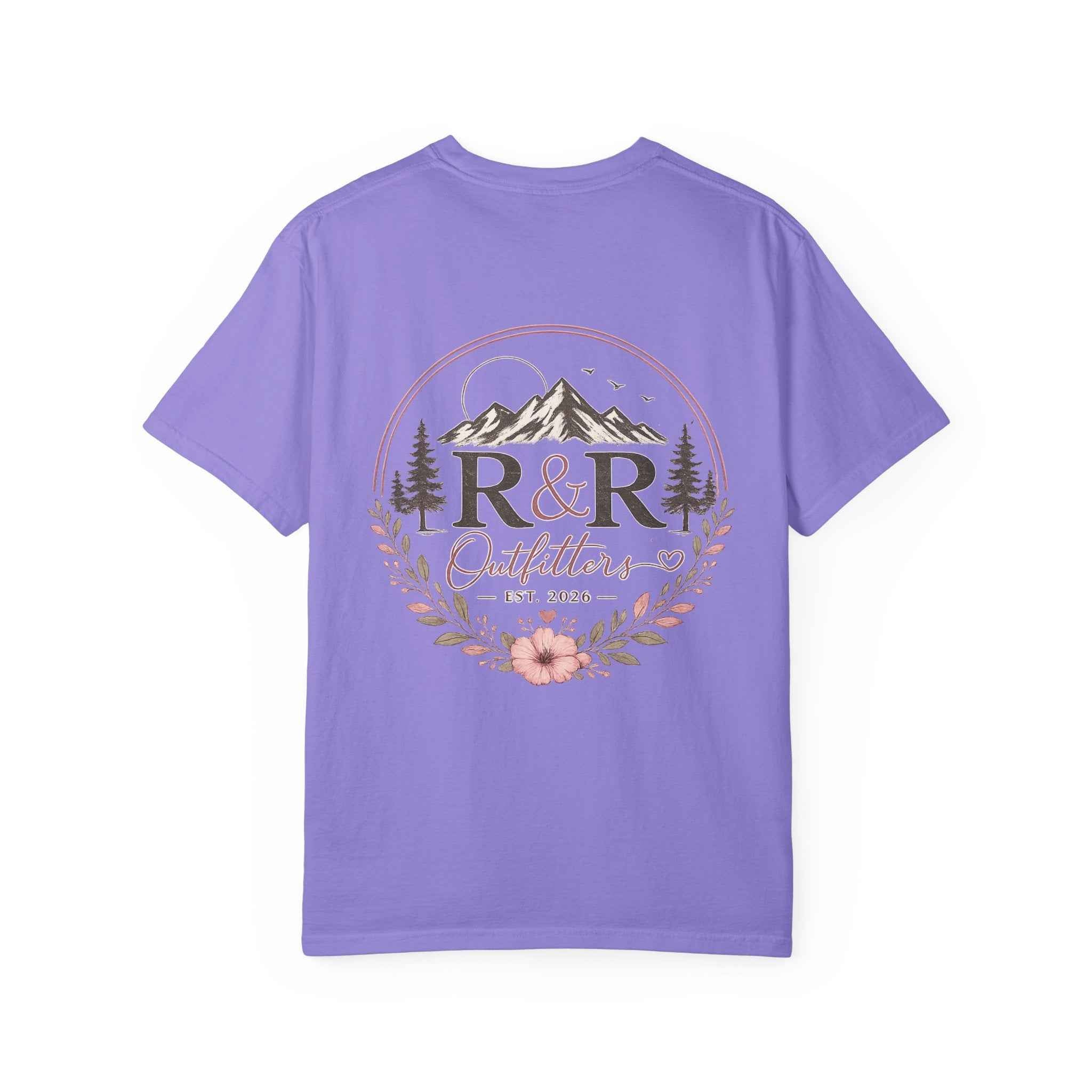 R&R Outfitters Floral Mountain T-Shirt — Est. 2023 Outdoor Logo Tee - Ruck & Ridge Outfitters