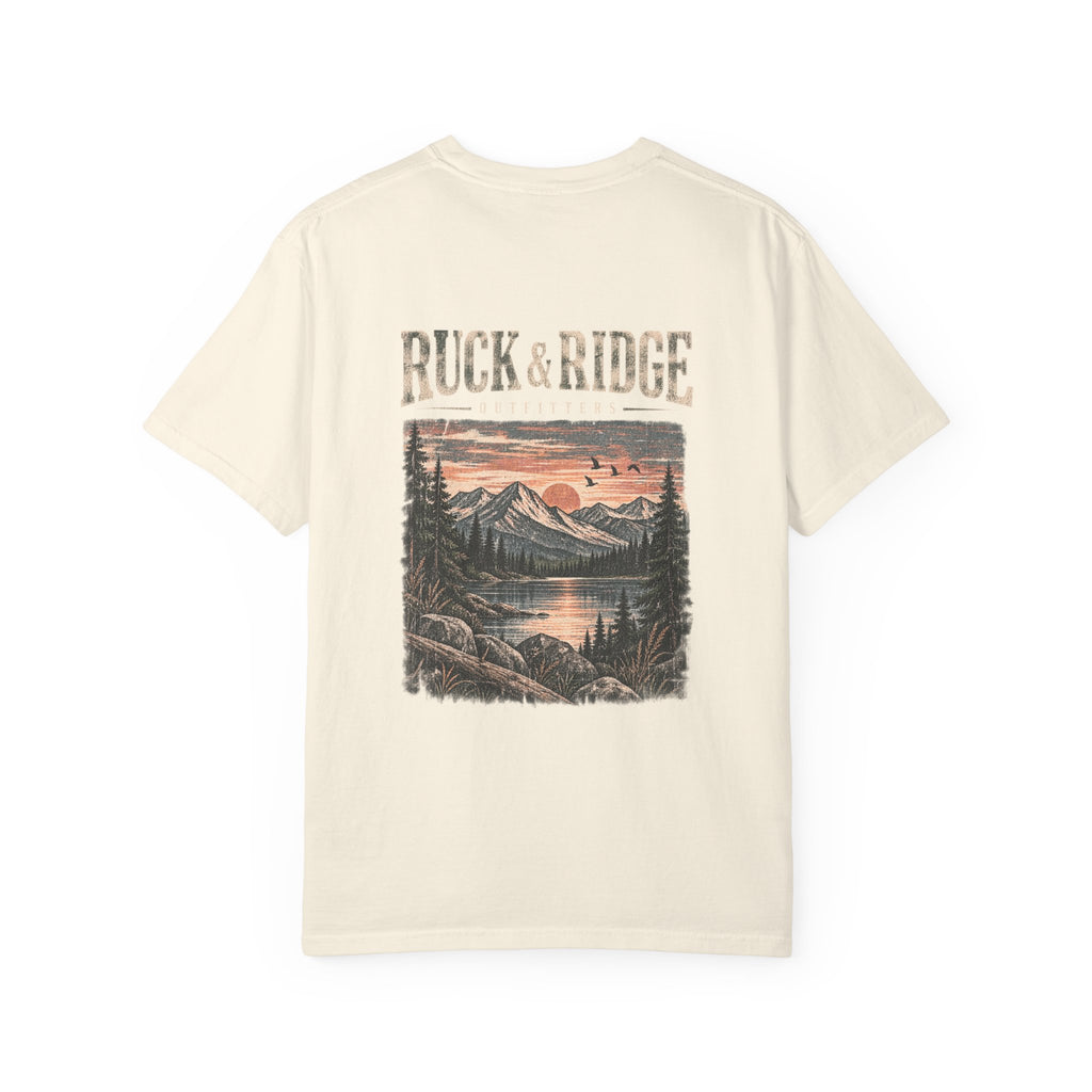 Ruck & Ridge Scenic Mountain T-Shirt — Vintage Lake Sunset Graphic