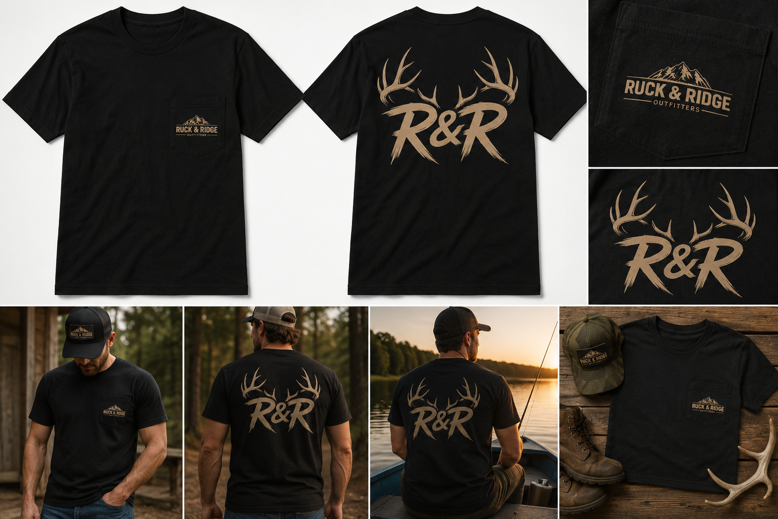 R&R Antler Pocket T-Shirt — Rustic Hunting Graphic Tee