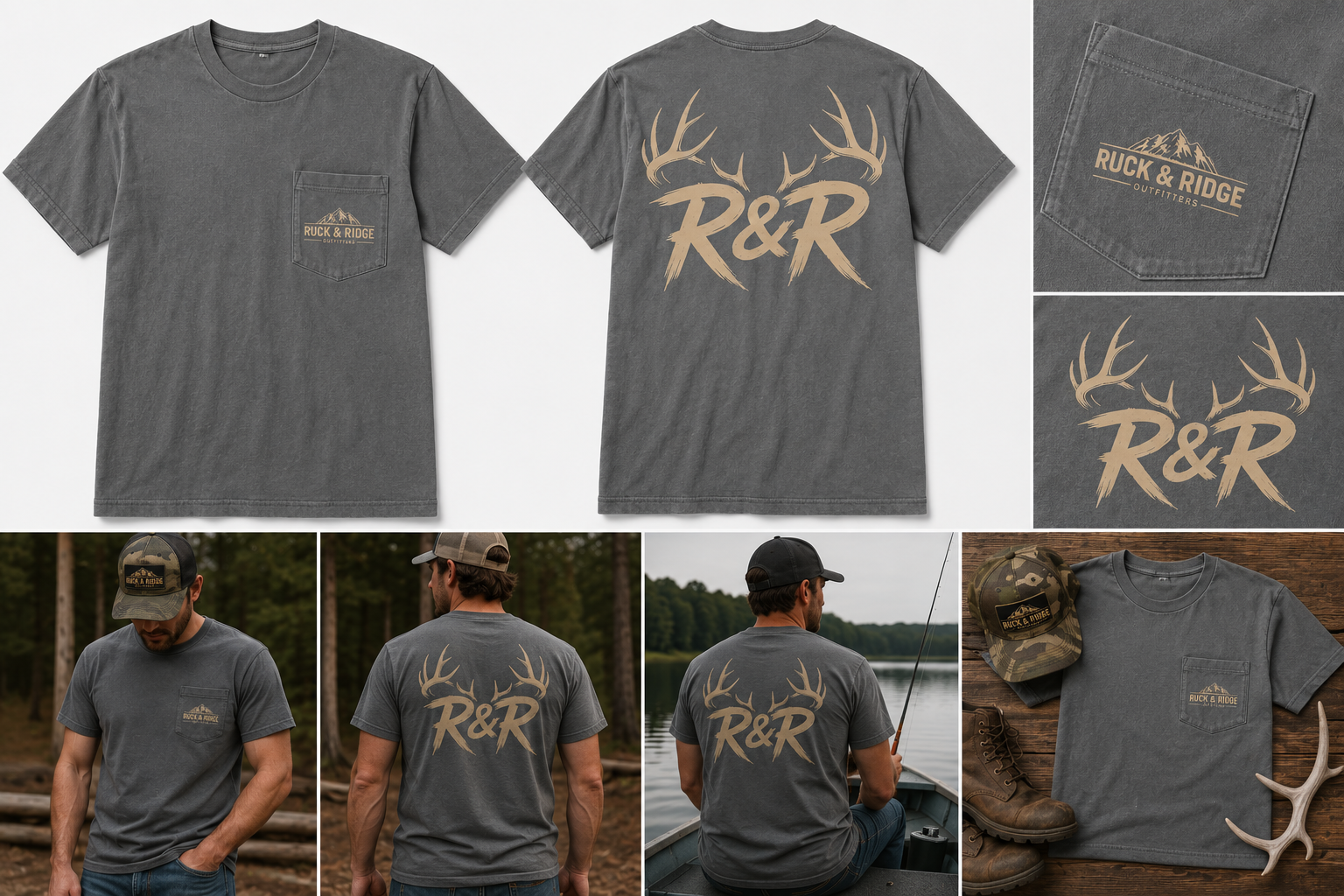 R&R Antler Pocket T-Shirt — Rustic Hunting Graphic Tee