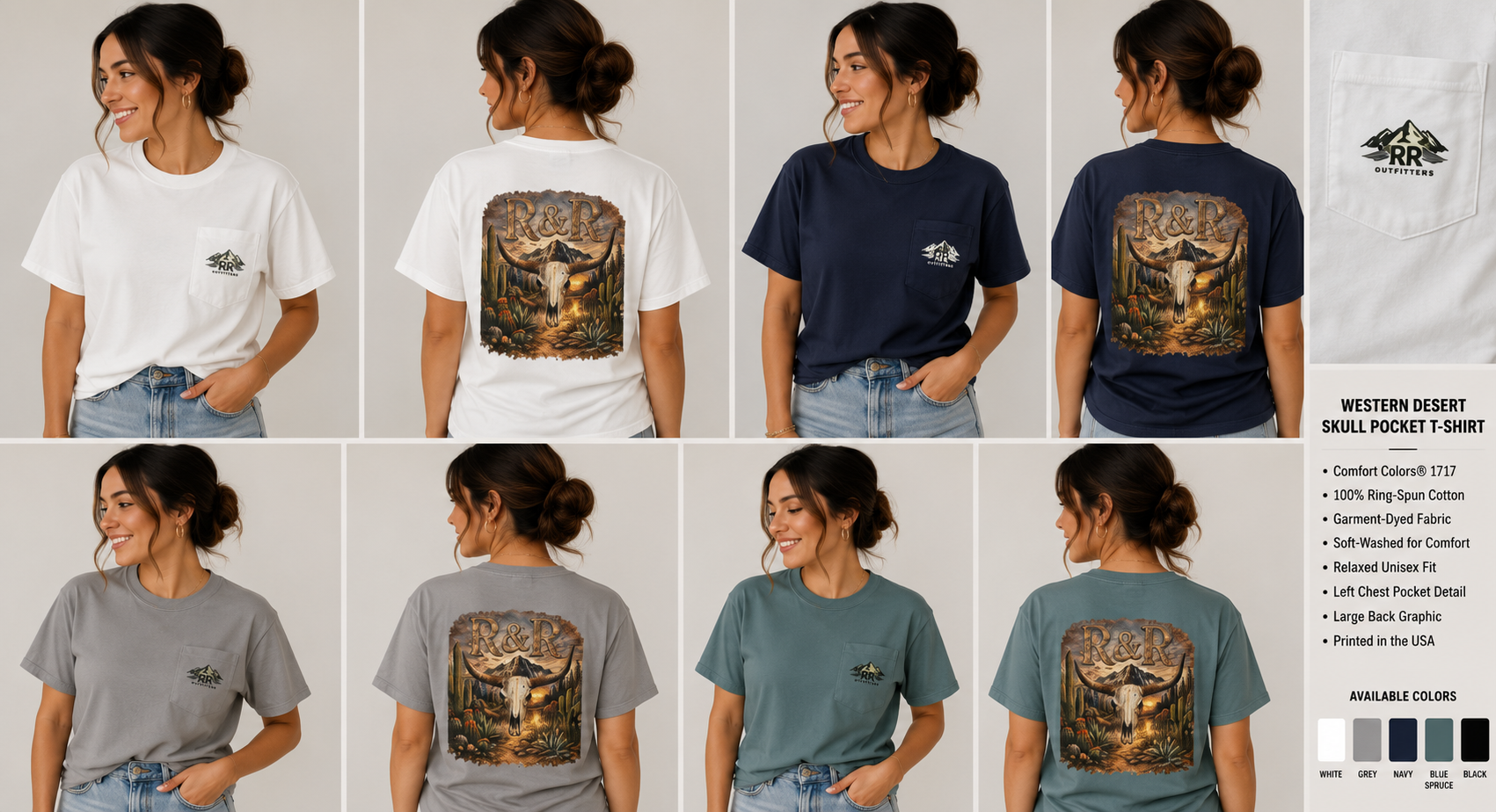 Western Desert Skull Pocket T-Shirt — R&R Steer Skull Graphic