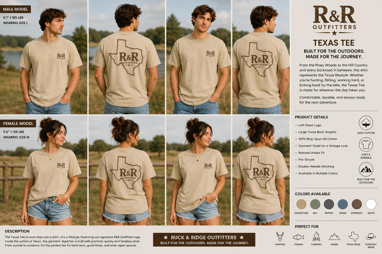 Texas R&R Outfitters T-Shirt — State Outline Logo Tee