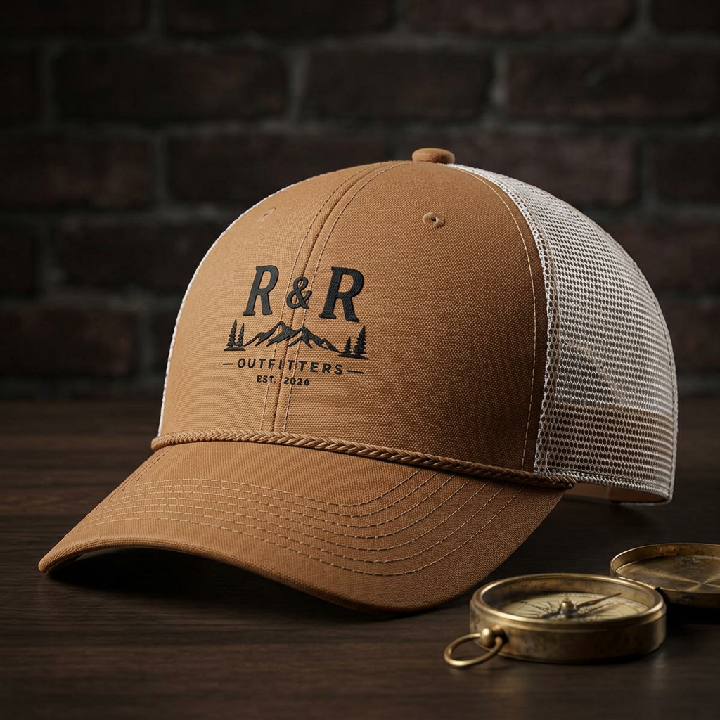 Trucker Cap — R&R Outfitters Logo Rope Hat (Outdoor Camping Vibe) - Ruck & Ridge Outfitters