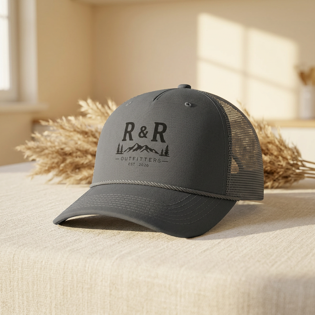 Trucker Cap — R&R Outfitters Logo Rope Hat (Outdoor Camping Vibe) - Ruck & Ridge Outfitters