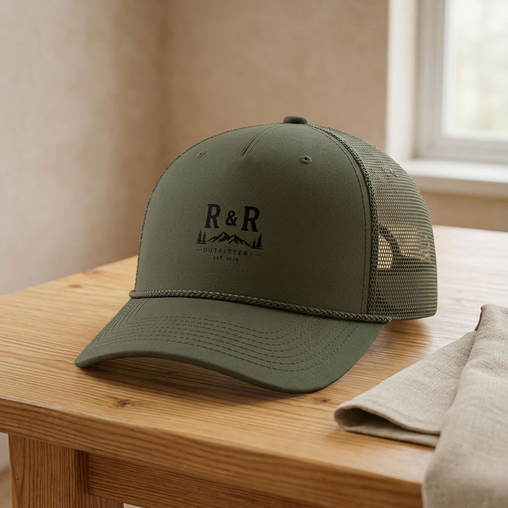 Trucker Cap — R&R Outfitters Logo Rope Hat (Outdoor Camping Vibe) - Ruck & Ridge Outfitters