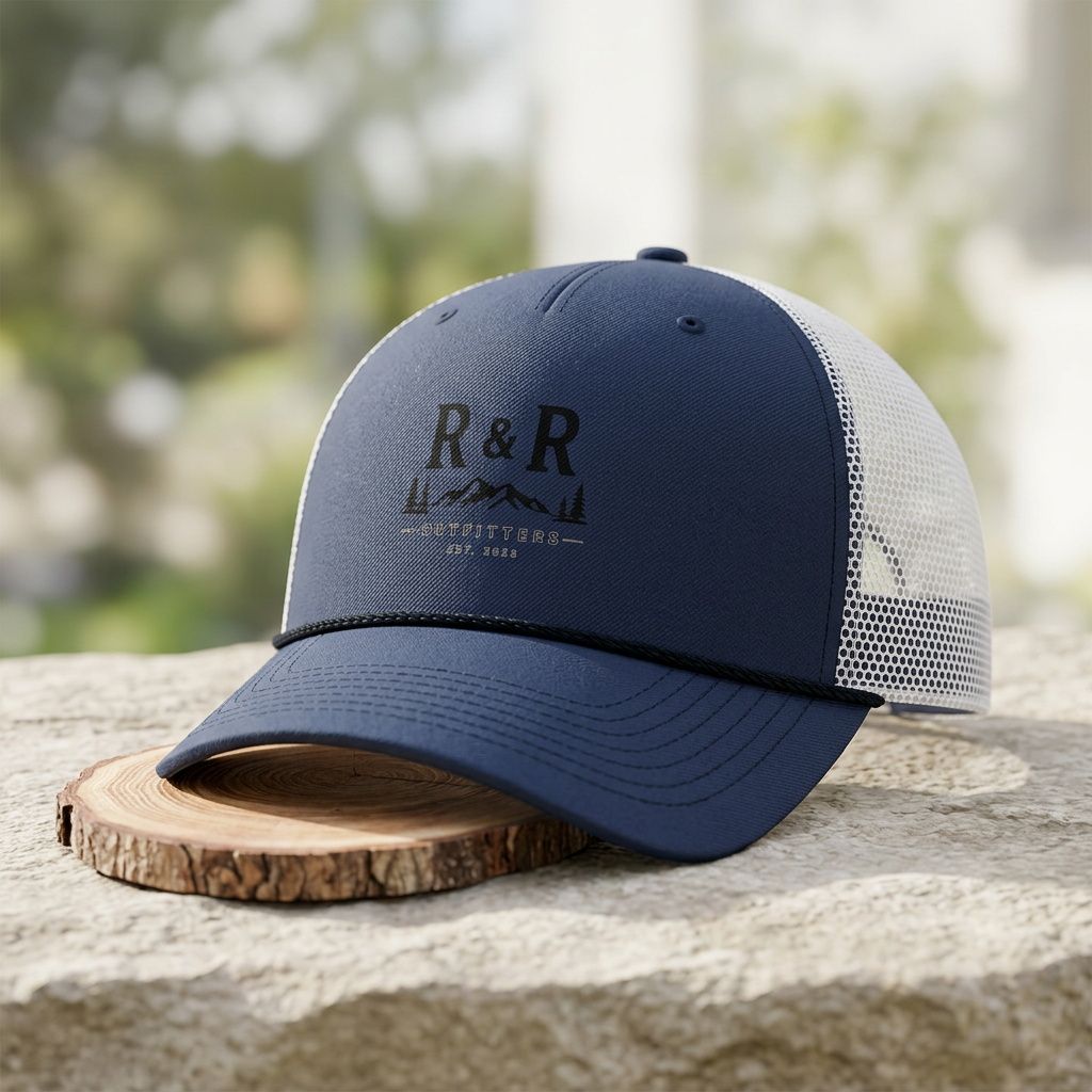 Trucker Cap — R&R Outfitters Logo Rope Hat (Outdoor Camping Vibe) - Ruck & Ridge Outfitters