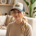 Women's Honey Script Two-Tone Cap — Vintage Handlettered Trucker Hat