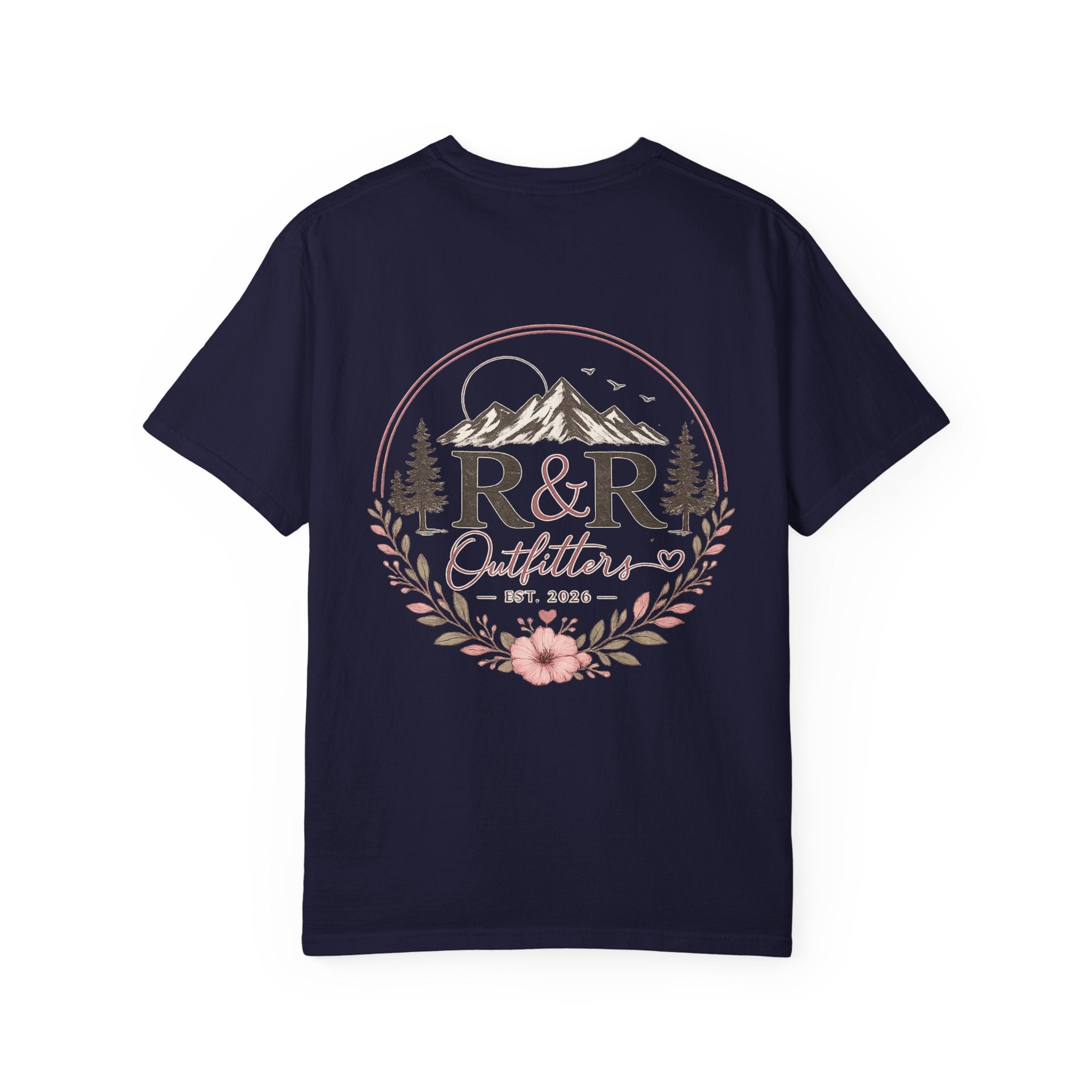 R&R Outfitters Floral Mountain T-Shirt — Est. 2023 Outdoor Logo Tee - Ruck & Ridge Outfitters