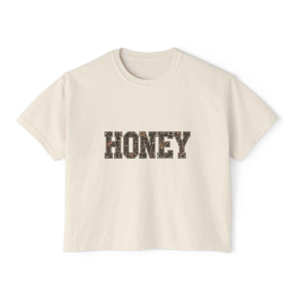 Honey Leopard Women’s Boxy Tee — Casual Graphic Crop T-Shirt