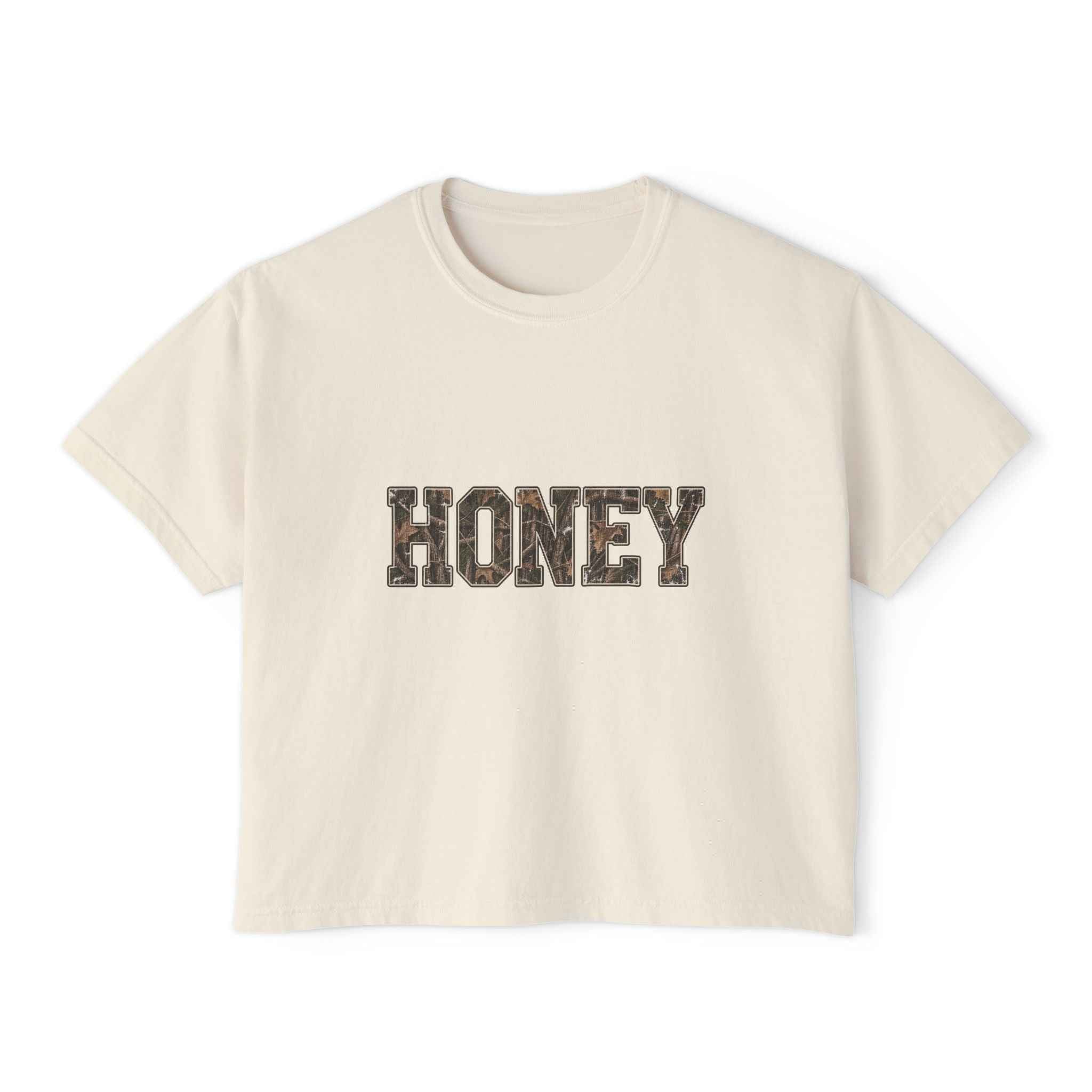 Honey Leopard Women’s Boxy Tee — Casual Graphic Crop T-Shirt