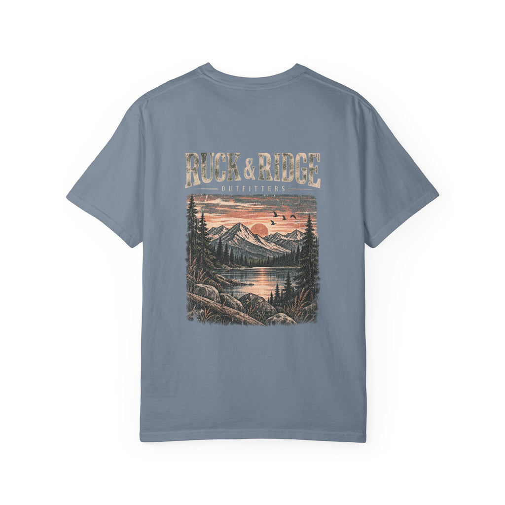 Ruck & Ridge Scenic Mountain T-Shirt — Vintage Lake Sunset Graphic
