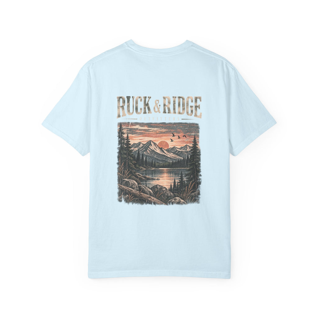 Ruck & Ridge Scenic Mountain T-Shirt — Vintage Lake Sunset Graphic