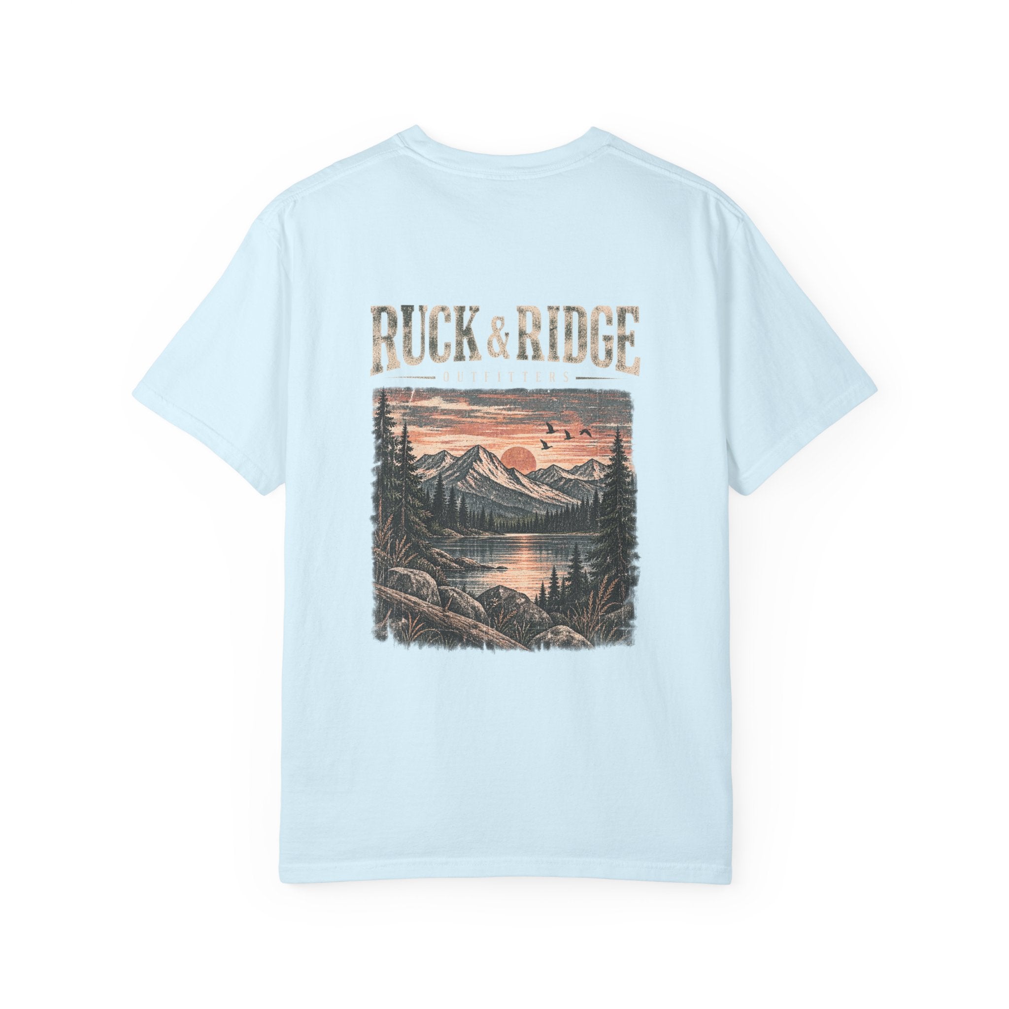 Ruck & Ridge Scenic Mountain T-Shirt — Vintage Lake Sunset Graphic