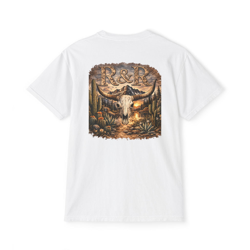 Western Desert Skull Pocket T-Shirt — R&R Steer Skull Graphic - Ruck & Ridge Outfitters