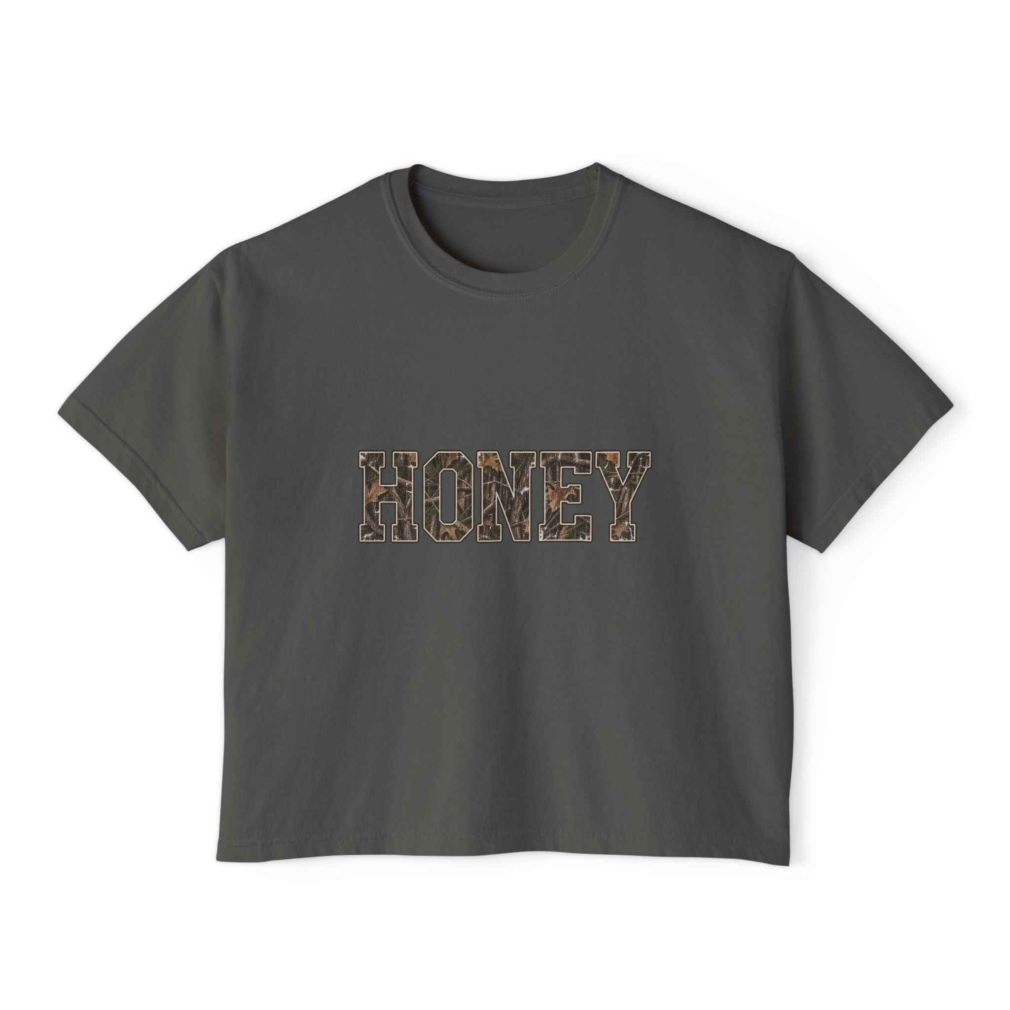 Honey Leopard Women’s Boxy Tee — Casual Graphic Crop T-Shirt