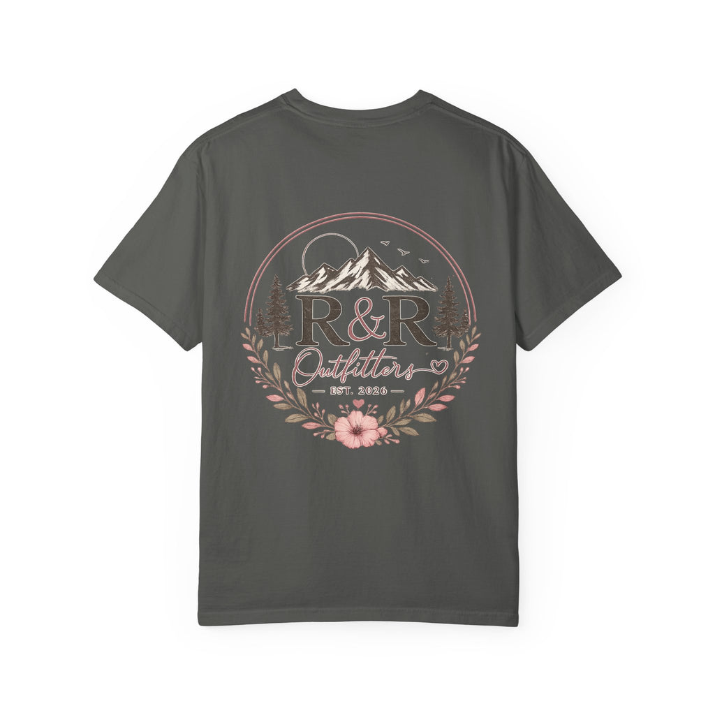 R&R Outfitters Floral Mountain T-Shirt — Est. 2023 Outdoor Logo Tee - Ruck & Ridge Outfitters
